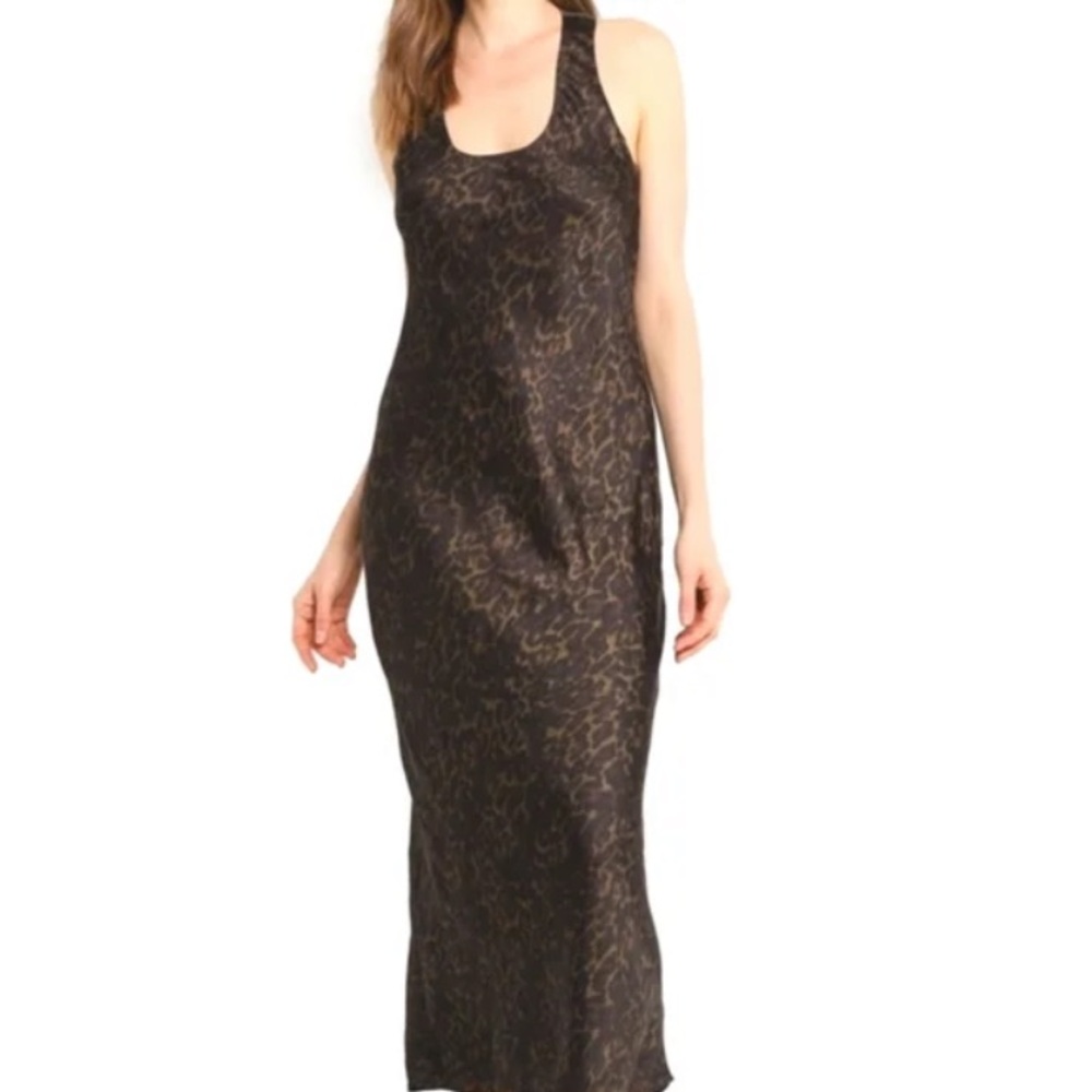 Banana Republic Green Leopard Print Bias Soft Satin Dress